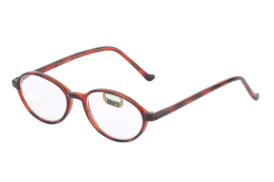 Rødbrun moderigtig brille i oval rundt design
