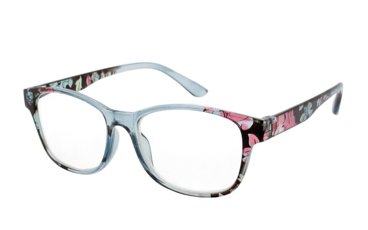 Lys grå transparent brille med blomsterprint - Design nr. b325