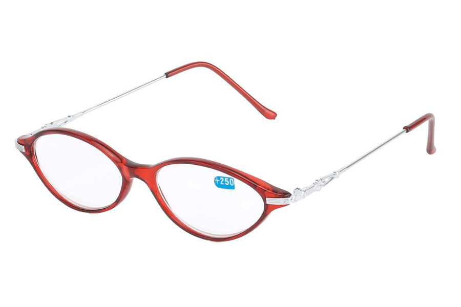 Hverdagsbrille i transparent rødligt ovalt feminint design
