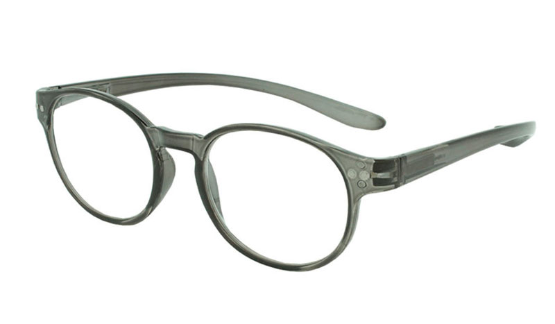 Smart grå-transparent rund brille i stilet design.
