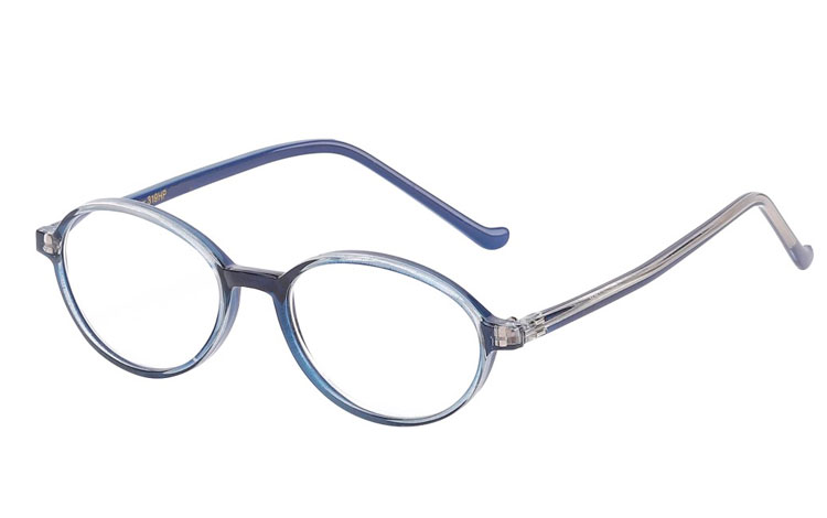 Oval brille i blåligt stel - Design nr. b195