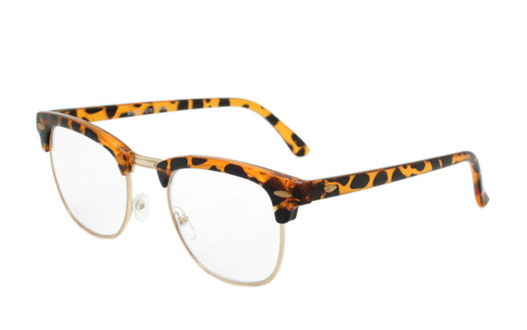 Clubmaster brille i lyst leopard stel