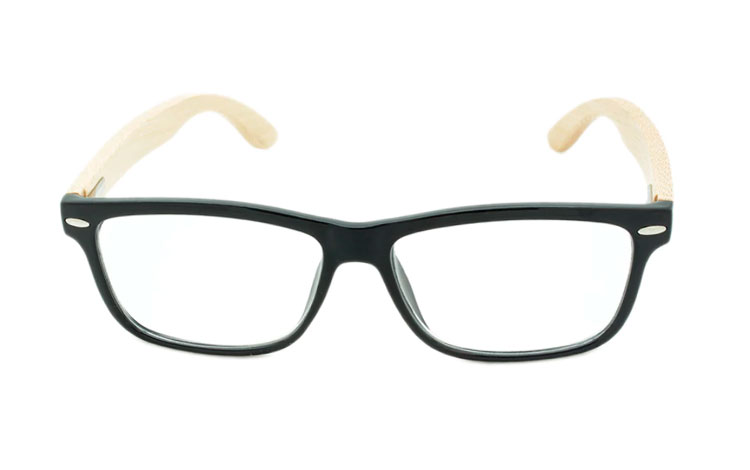 Smart og stilren brille. Sort med lyse bambus stænger - hverdagsbriller.dk - billede 2