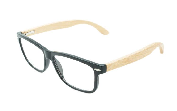 Smart og stilren brille. Sort med lyse bambus stænger - Design nr. b201
