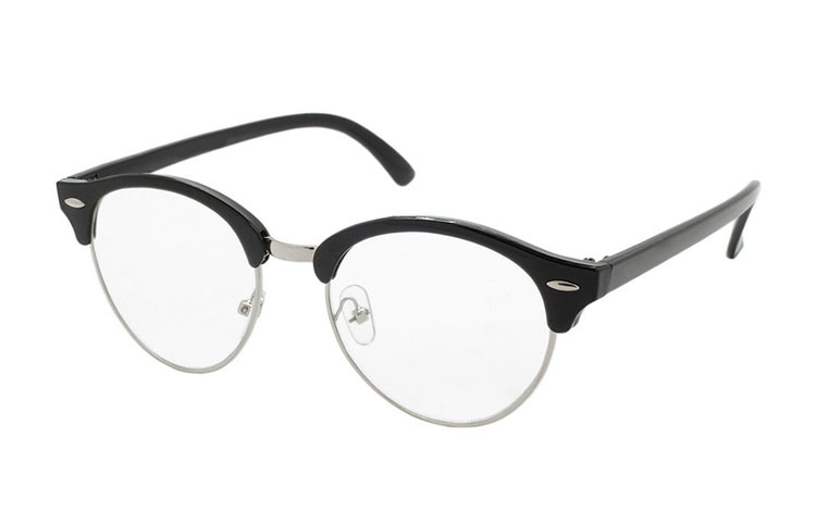 Flot moderigtig clubmaster brille i sort / sølv stel - Design nr. b259