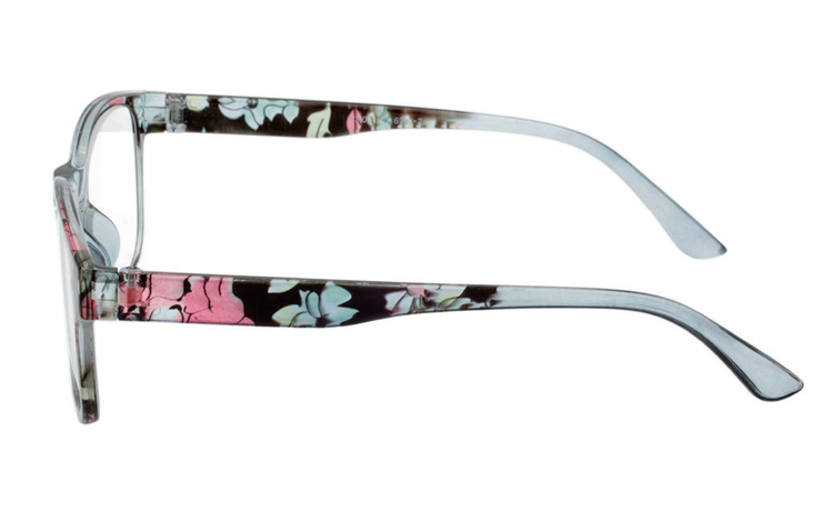 Lys grå transparent brille med blomsterprint - hverdagsbriller.dk - billede 3
