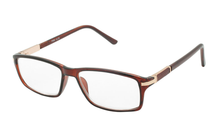 Orangebrun brille med guldfarvet metal detalje i hjørn - Design nr. b384