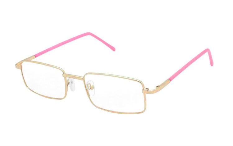 Firkantet brille i let guldstel med lyserøde stænger - Design nr. b464