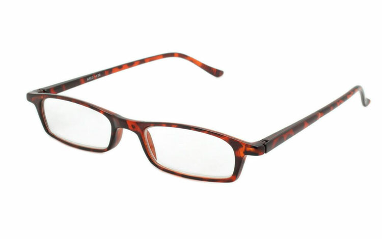Smal læsebrille i orangebrunt stel. - Design nr. b466