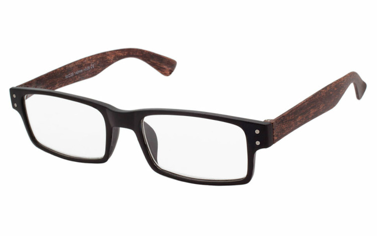 Smart sort brille i mat stel med træ-look. - Design nr. b498