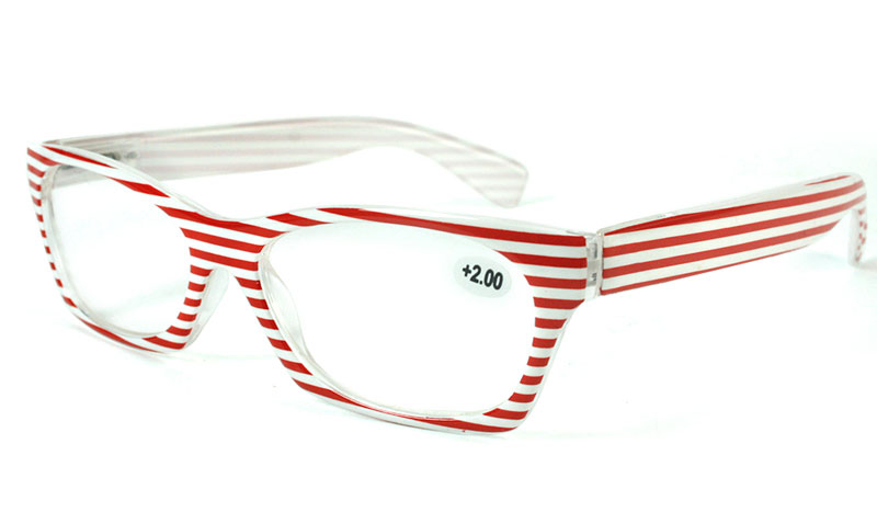Rød-hvid stribet cat eye brille med styrke - Design nr. b88