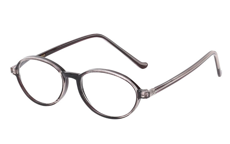 Oval brille i grå-sort stel