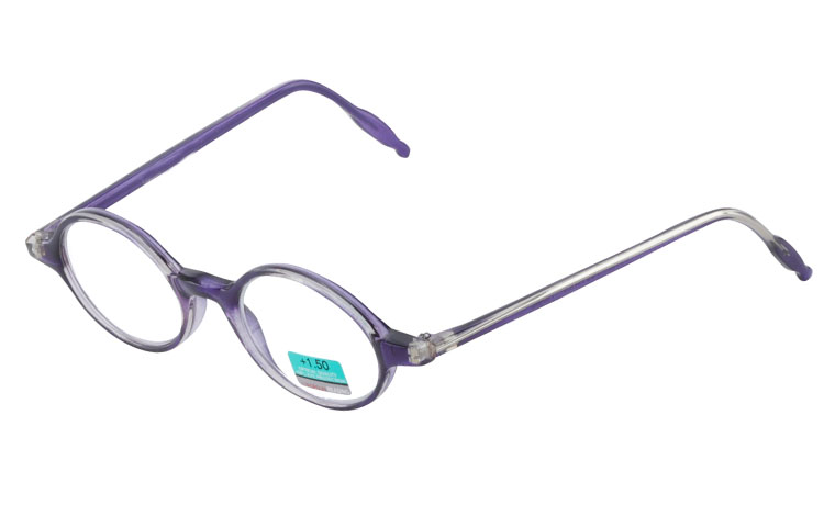 Oval modebrille i halvtransparent lilla stel